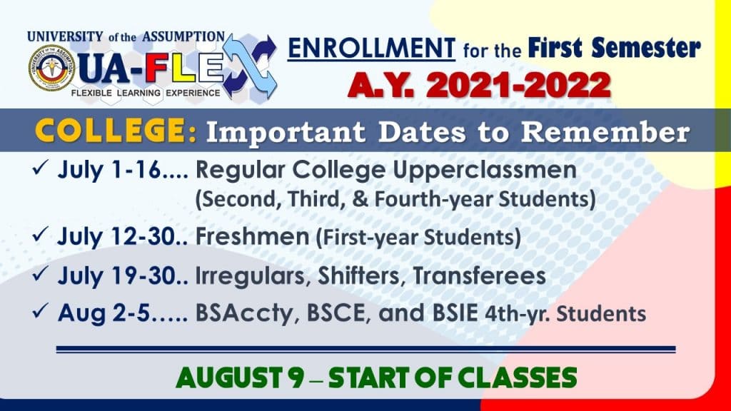 COLLEGE enrollment dates 2021-2022